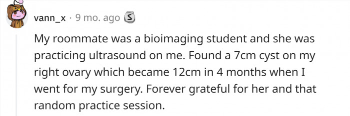 This Redditor is very grateful for one random ultrasound practice session: 