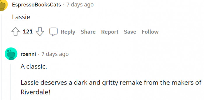 2. Next, we have Lassie on the favorite fictional dogs list
