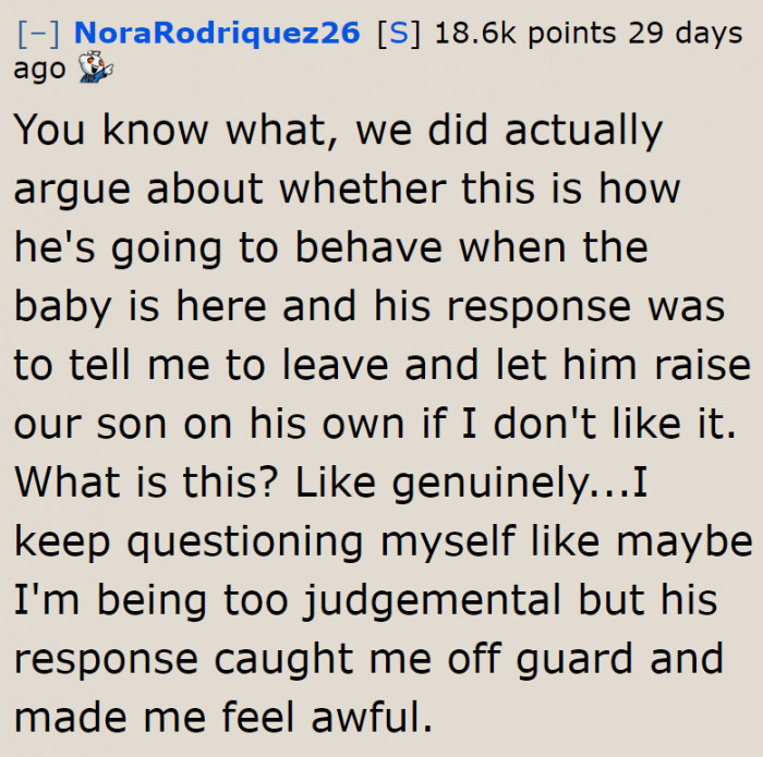 See the husband's reaction? If she gives birth, her husband will probably no longer care for her.