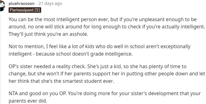 14. You're doing more for your sister than your parents