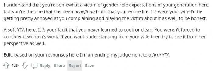 The husband needs to put himself in his wife's shoes.