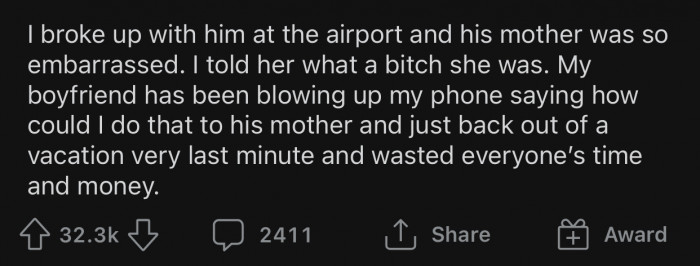 OP refused to let her boyfriend and his family treat her that way.