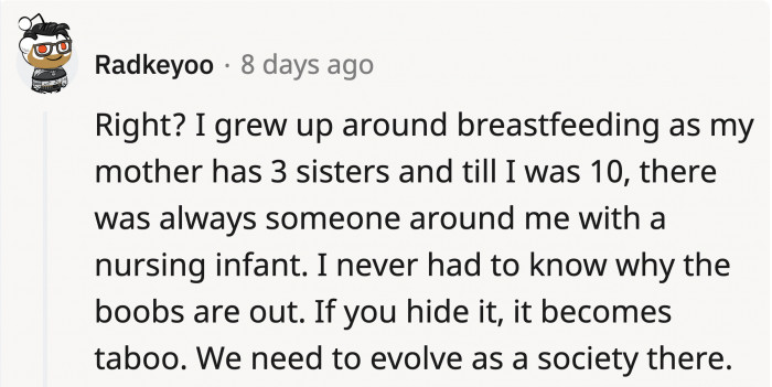 This Redditor grew up without others making breastfeeding an issue.