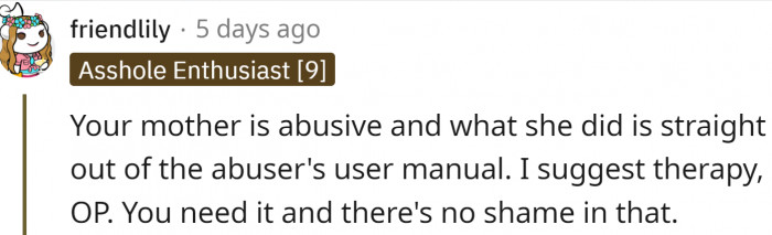 They even suggested therapy.