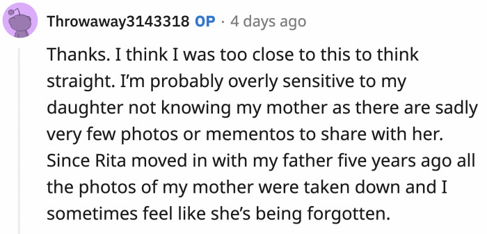 This topic is rooted in something deeper, and here we can see why OP is so touchy about Nonna.