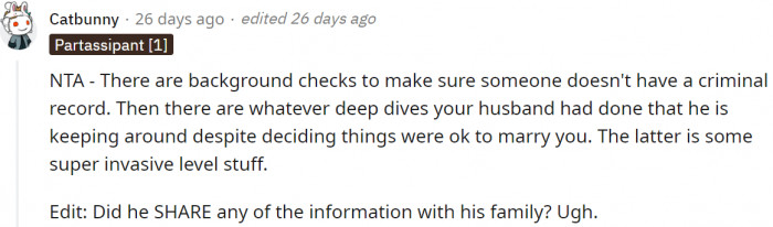 One of the Redditor users asked if someone had seen the information from her background check.