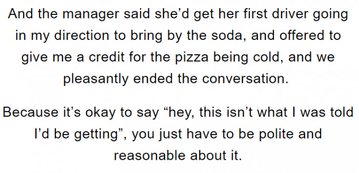 The user states that the manager offered to provide a refund for the item. They also mention that it's acceptable to point out that what you received isn't what you ordered, as long as it's done politely.