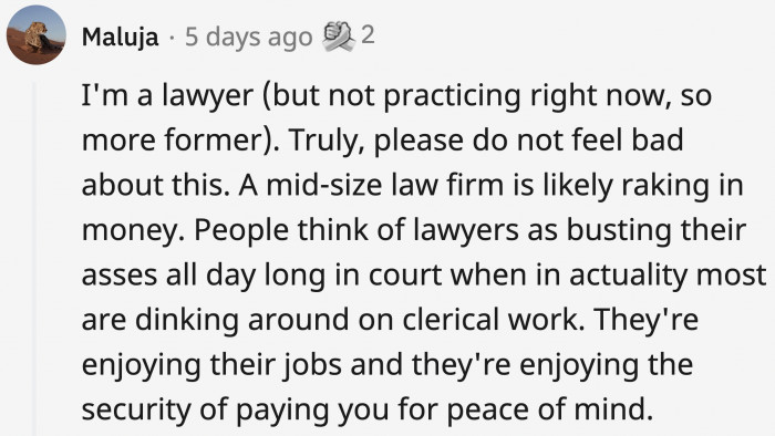 A lawyer tried to ease OP's guilt by saying this: