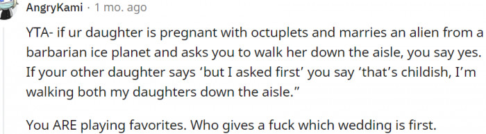 1. Who cares whose wedding comes first?