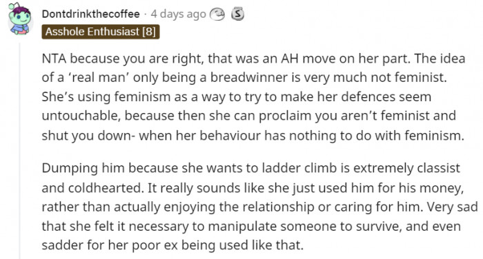 She's coldhearted for dumping the person who helped her up.