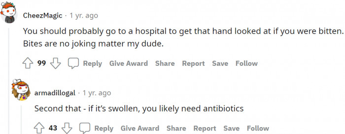 Another suggested that he go to the hospital.