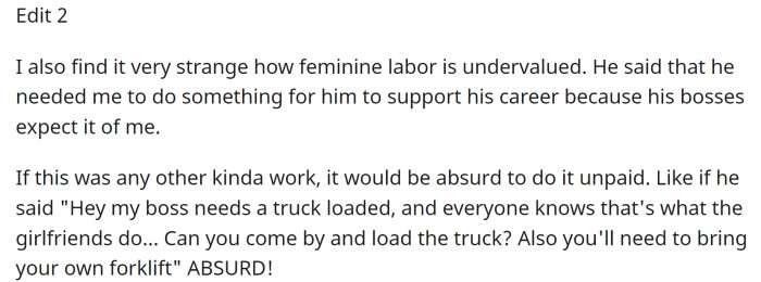 Feminine labor is underrated, that's for sure...