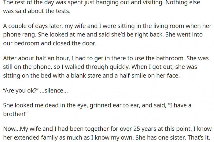 The big revelation: wife has a brother!