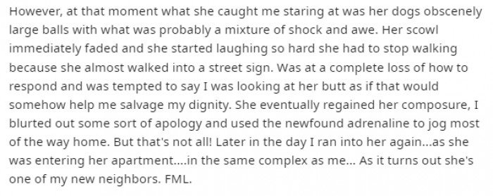 3. When it was clear what the Redditor was staring at, the lady let out a burst of laughter, leaving him embarrassed and at a loss for words to explain the awkward situation.