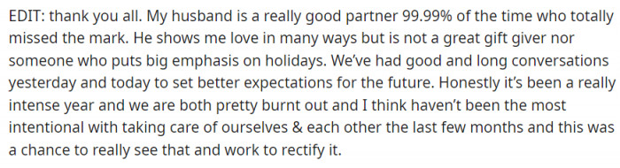 Regardless, she admitted that her husband is a great partner who loves and cares for her