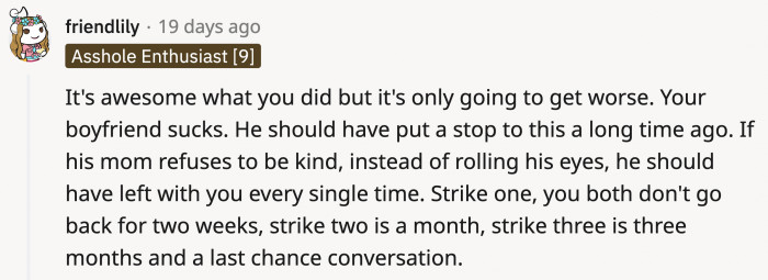 If OP's boyfriend can reach your level of courage, then she could've had someone on her side