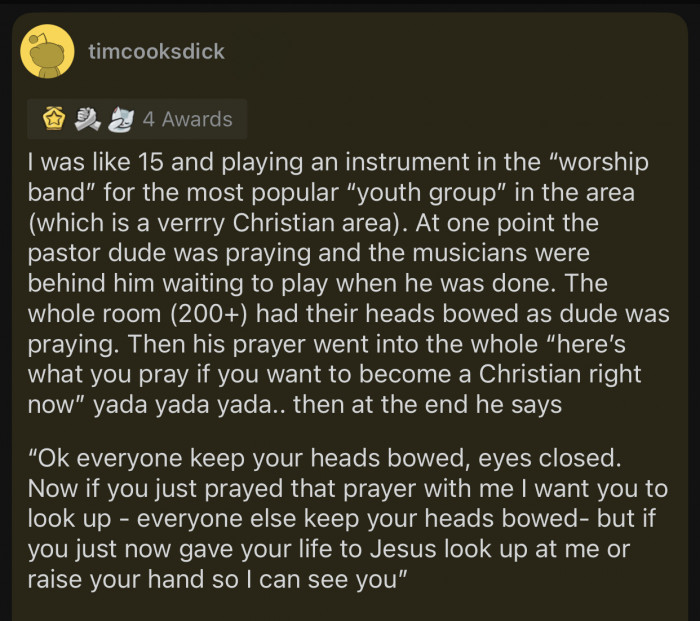 11. The pastor lied and deceived everybody.