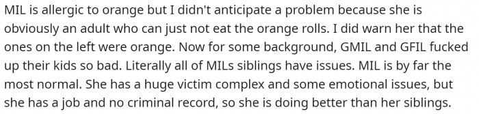 One of the dishes included oranges, and his MIL is allergic to them. However, there were plenty of other options for her.
