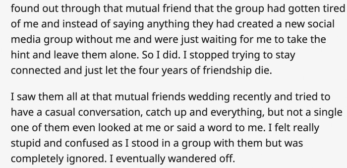 friend group instead of being excluded even after quietly leaving