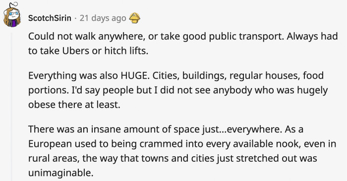 12. Inefficient public transport, huge buildings, and wide spaces