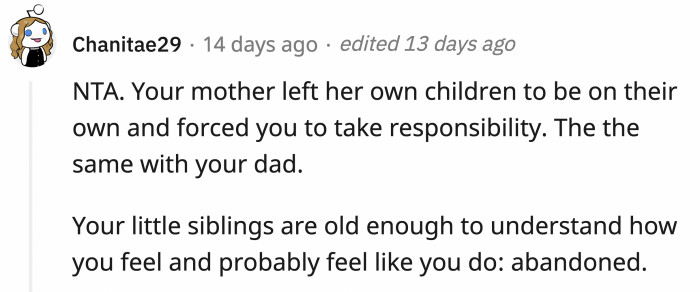 How can you act all high and mighty when you've abandoned all of your kids under the care of the person you're looking down on?