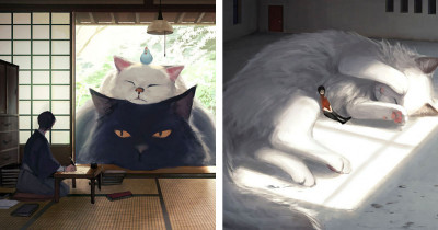 Japanese Artist Imagines A World Where People Live Among Giant Animals, And It's Magical