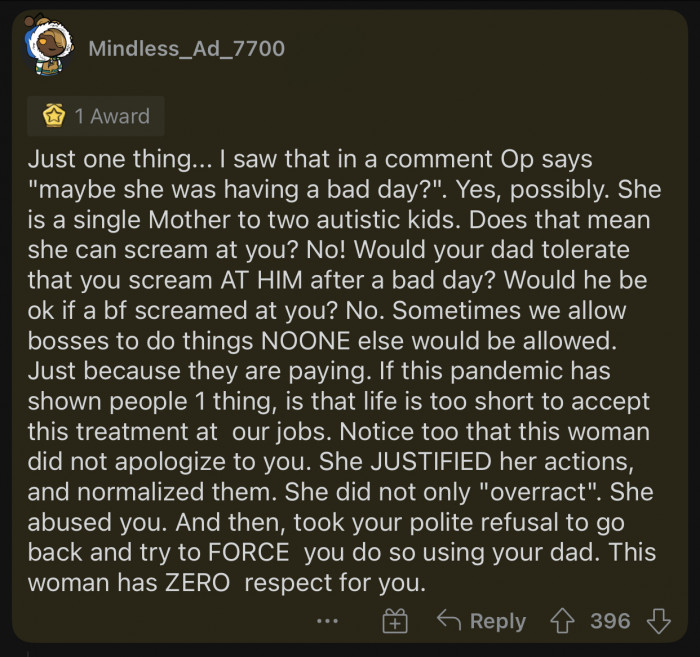 The mom has zero respect for OP. She wasn't just having a bad day.