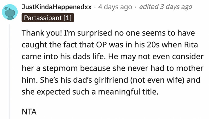 It's all about managing expectations, people. OP could have delivered it in a better way, but Rita shouldn't have expected such a personal nickname either.