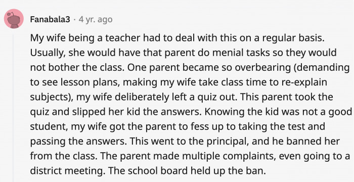 The parent could’ve used all that effort to teach her kid instead of disrupting classes