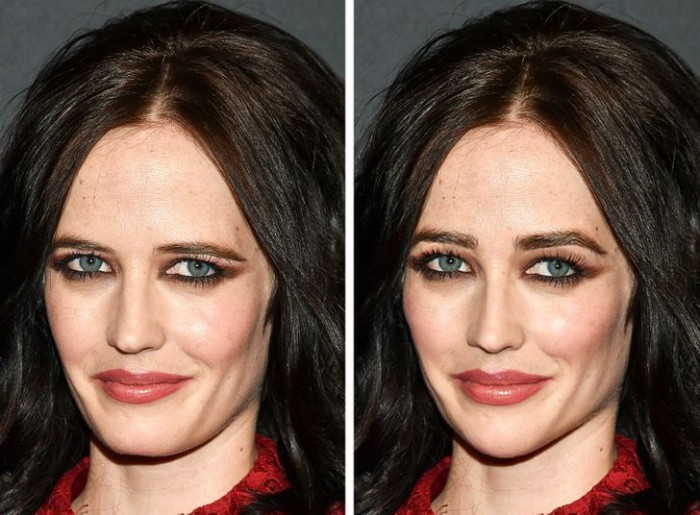 14. Eva Green's eye brows, nose and lips are lit