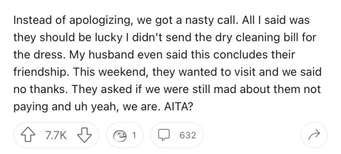The couple with the misbehaving kids refused to pay and became nasty. So, our OP wondered if she and her husband were in the wrong.