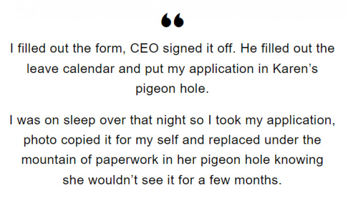 The application was placed in Karen's pigeonhole, but out of suspicion, the Redditor made a photocopy as proof.