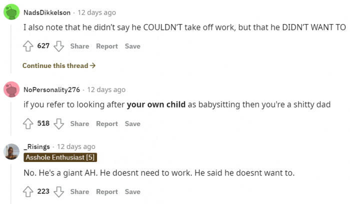 For most redditors, his attitude toward his own daughter is not acceptable.