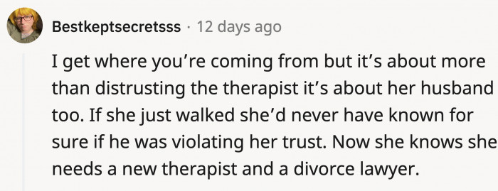 Although it's more than just her not having a good therapist.