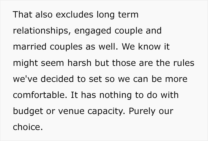 The rules imply that married guests and those who have been together for a long time aren't automatically entitled to bring their companions