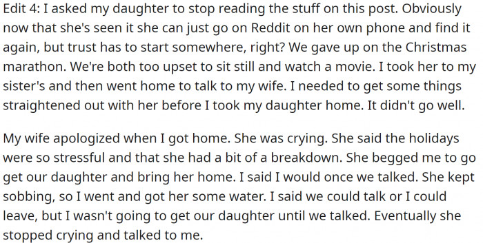 The wife must have shed her crocodile tears. Did she ever think about the breakdown of her daughter?