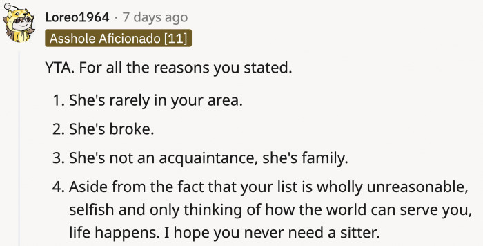 Someone listed all the reasons why OP is the a**hole