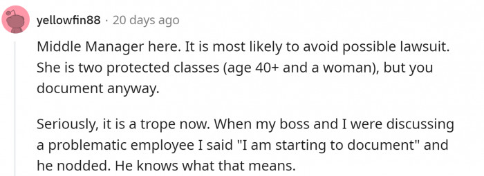 And one person from middle management agrees.