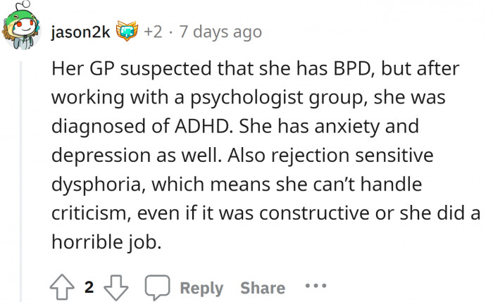 If this is the case, then the boyfriend did the best he could so his girlfriend wouldn't have to face criticism.