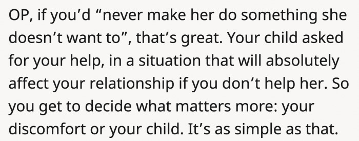 OP can weigh the choices that truly matter to her.