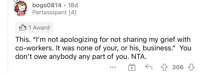 Definitely NTA because she doesn't need to explain her personal life to anyone.