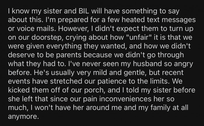 OP knew that her sister and brother-in-law wouldn't take it well.