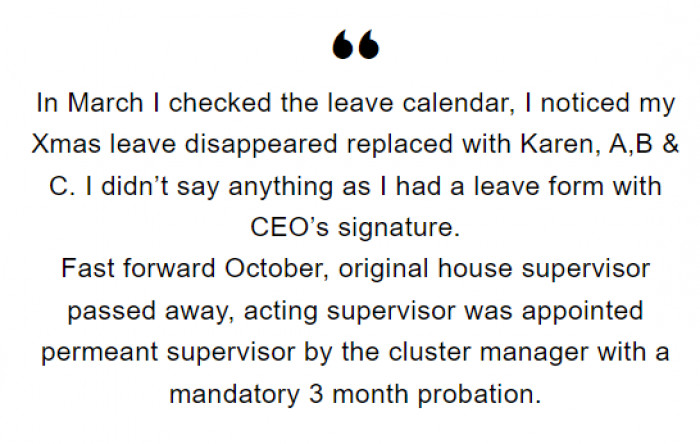 Guess what? The Christmas leave that was approved by the CEO magically disappeared from the leave calendar.