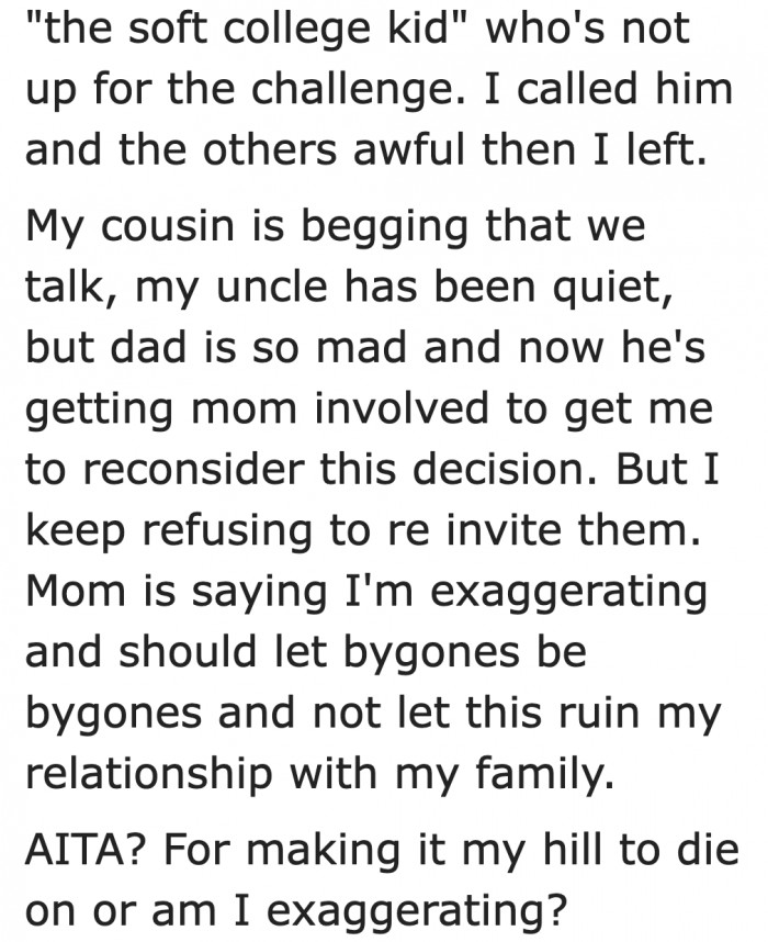 Even her mom is being unreasonable.