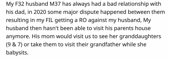 Her husband and daughters made it to the park while she was already at work so her MIL could pick up the kids from there and bring them to her house.