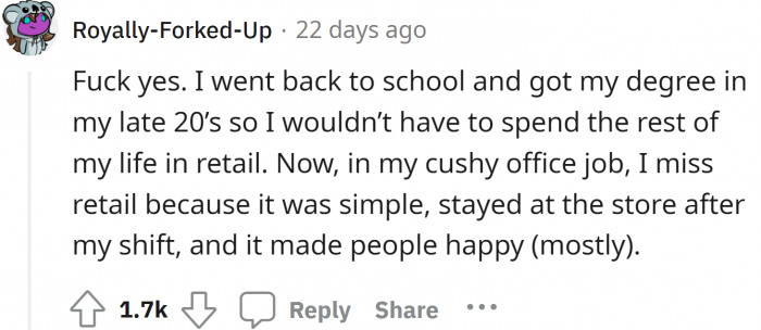 Sometimes we regret leaving a job for better pay, but we miss the easy life with a little less pay.