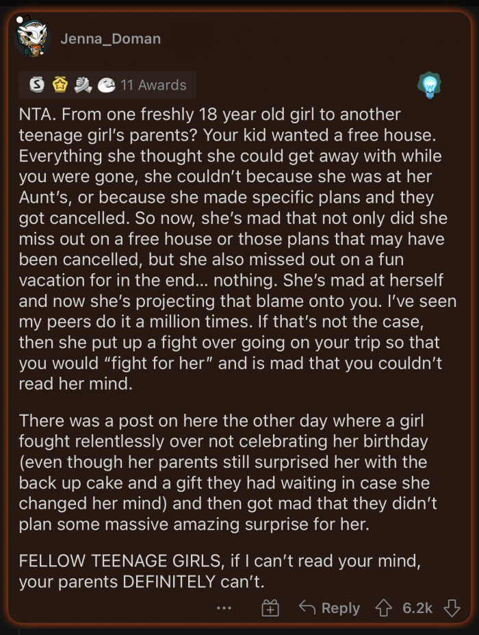 Her plans were ruined by her parents, and Disneyworld became a much more attractive option.