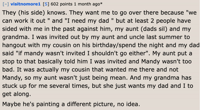 Even the teenager's dad's relatives are being difficult.