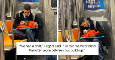 Tiny Kitten Being Bottle Fed By Man On The Subway Is Warming Hearts Everywhere