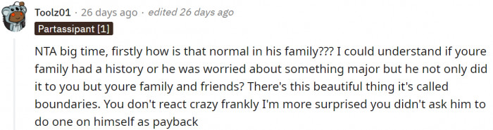 Shouldn't be normal for either of us, including his family, too.